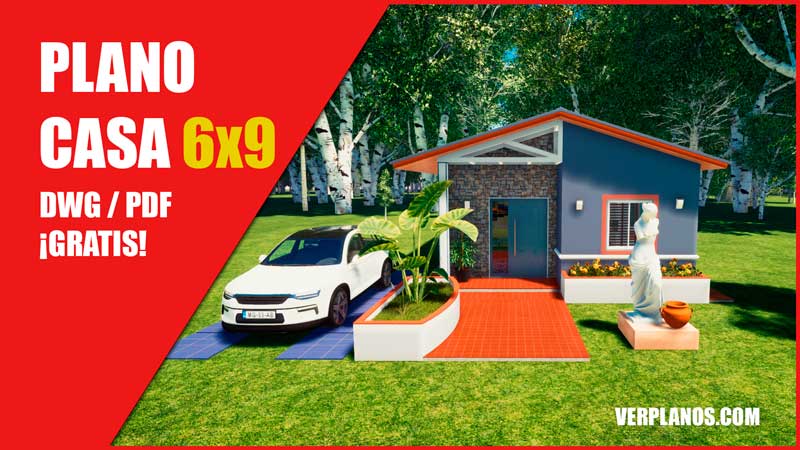 Plano de casa gratis con medidas de 1 piso y 3 habitaciones