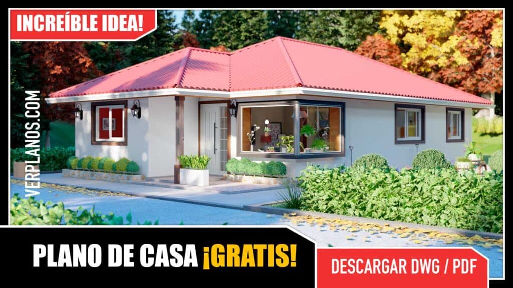 Plano de casa simple pero acogedora con 2 dormitorios de 1 piso