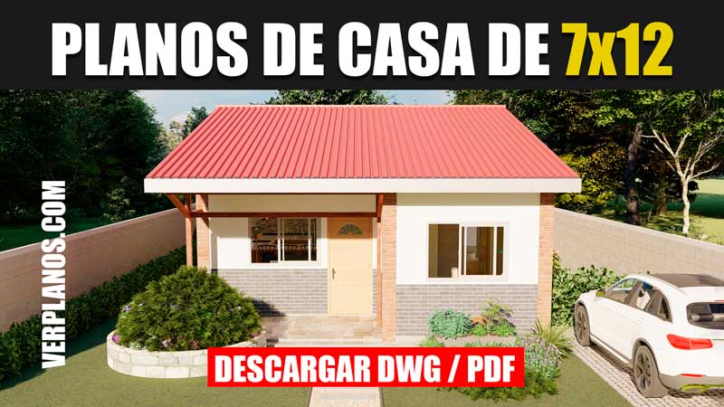 Plano de casa económica y pequeña de 1 piso con 3 dormitorios y 2 baños