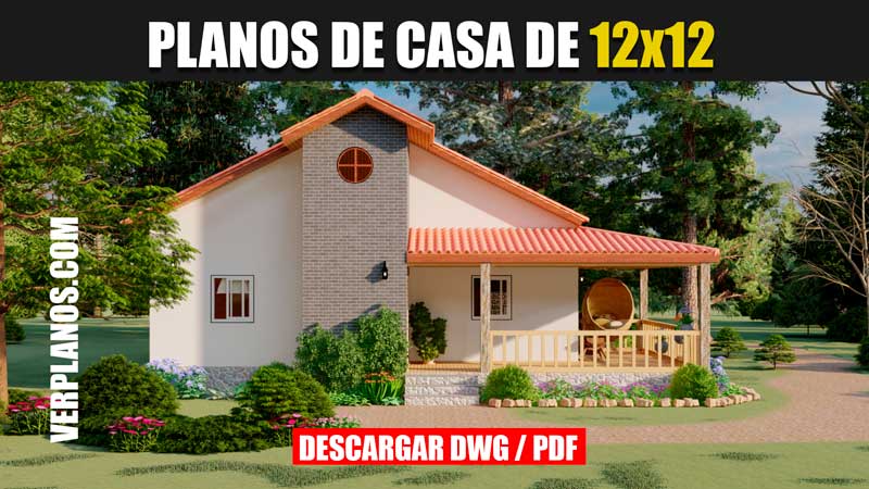 Planos de casa de campo en Autocad de 1 piso con 3 dormitorios