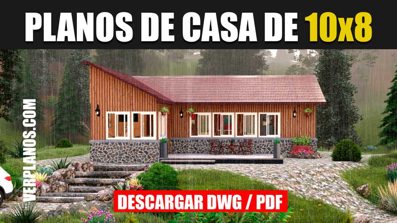 Plano de casa rupestre con 3 dormitorios y 2 baños