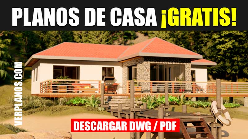 Planos de casa económica de 1 piso con 3 dormitorios y 2 baños (DWG / PDF)