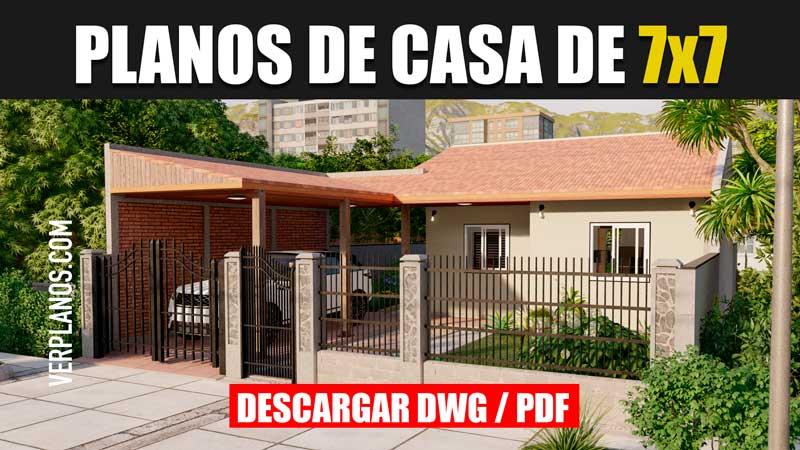 Planos de casa con 2 dormitorios en AutoCAD y PDF