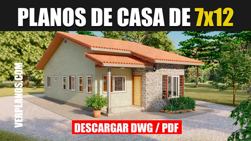 Funcional plano de casa de 1 piso con 3 dormitorios y 2 baños