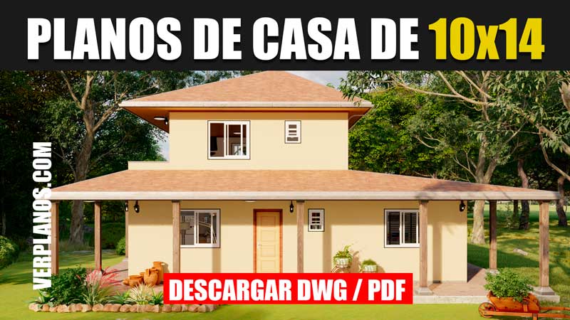 Plano de casa de campo de 2 pisos con 3 dormitorios