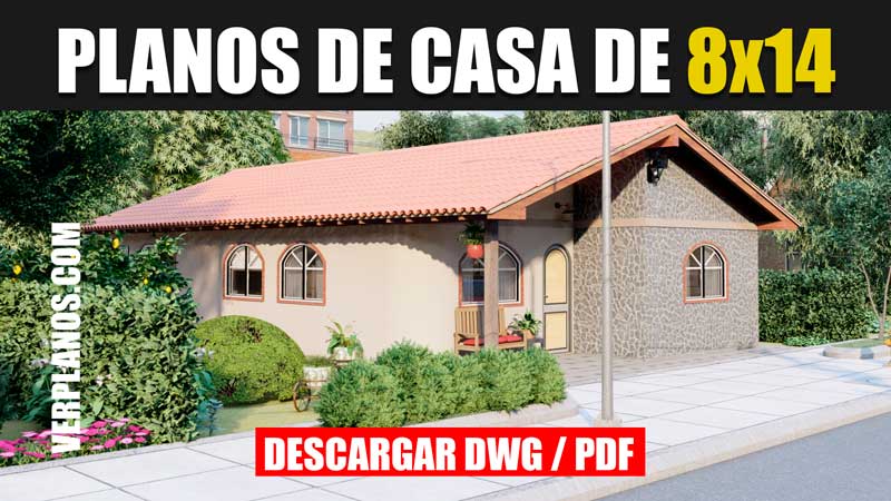 Planos de Casa Colonial de 1 piso con 3 dormitorios y 2 baños (DWG / PDF)