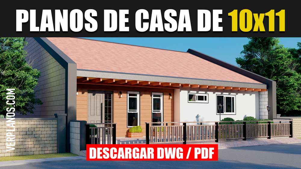 Hermoso Plano de Casa de 1 Piso con 2 Dormitorios ¡GRATIS! (DWG y PDF)