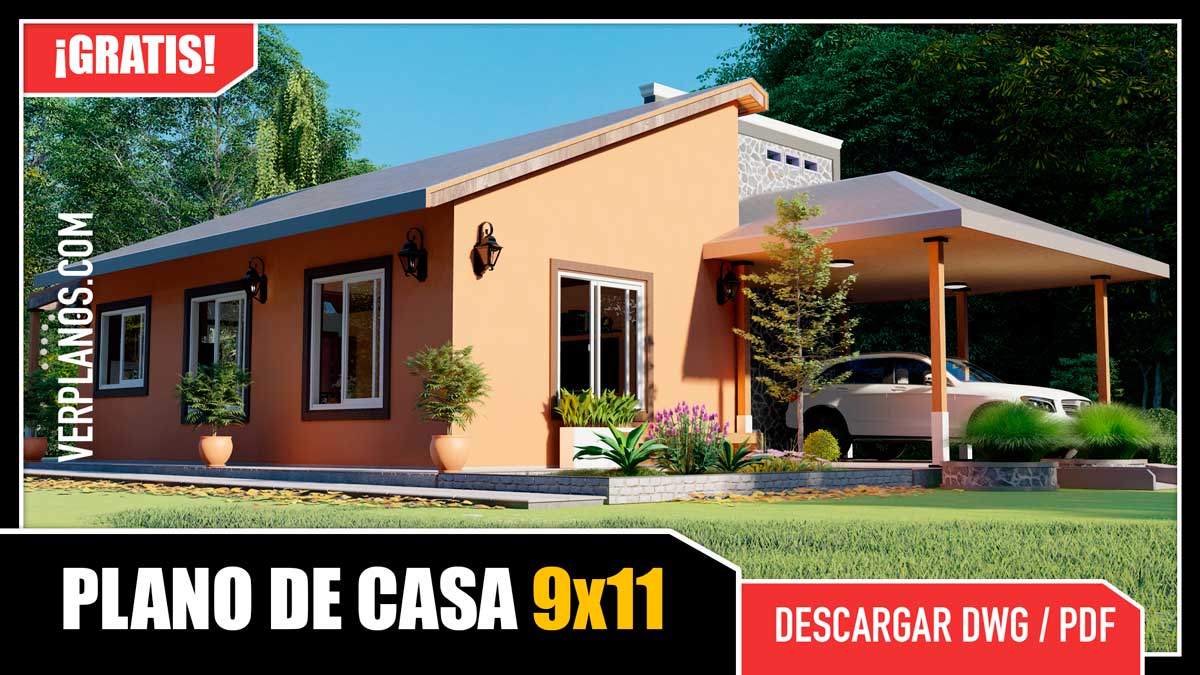 Planos de Casas económicas de 2 dormitorios y 2 baños gratis en dwg para autocad y pdf