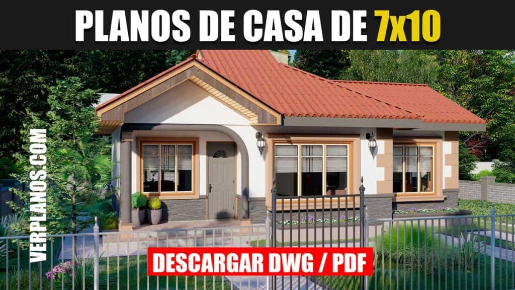Planos de Casa Pequeña y Económica de 2 Dormitorios y 2 Baños