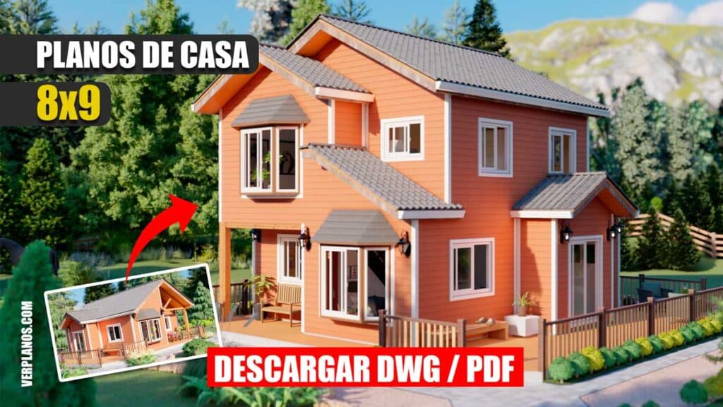 Planos de Casa Prefabricada de 2 pisos con 5 dormitorios y 2 baños