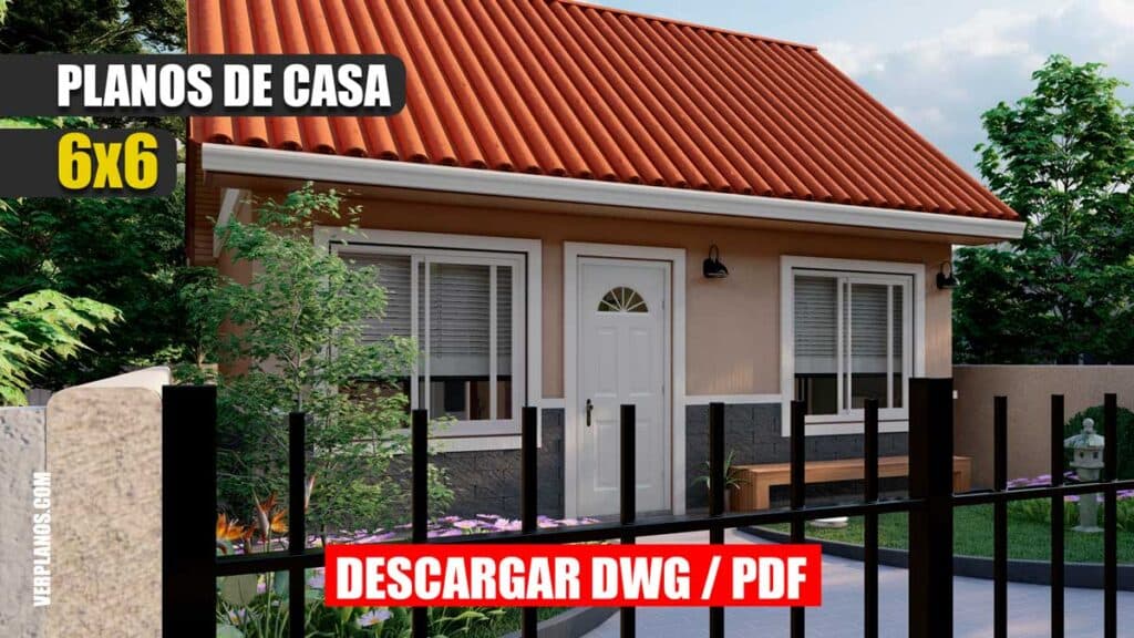 Plano de Casa económica y pequeña de 1 piso y 2 dormitorios