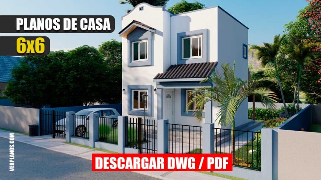 Plano de casa de 6×6 con 2 Pisos y 2 Dormitorios (DWG / PDF)