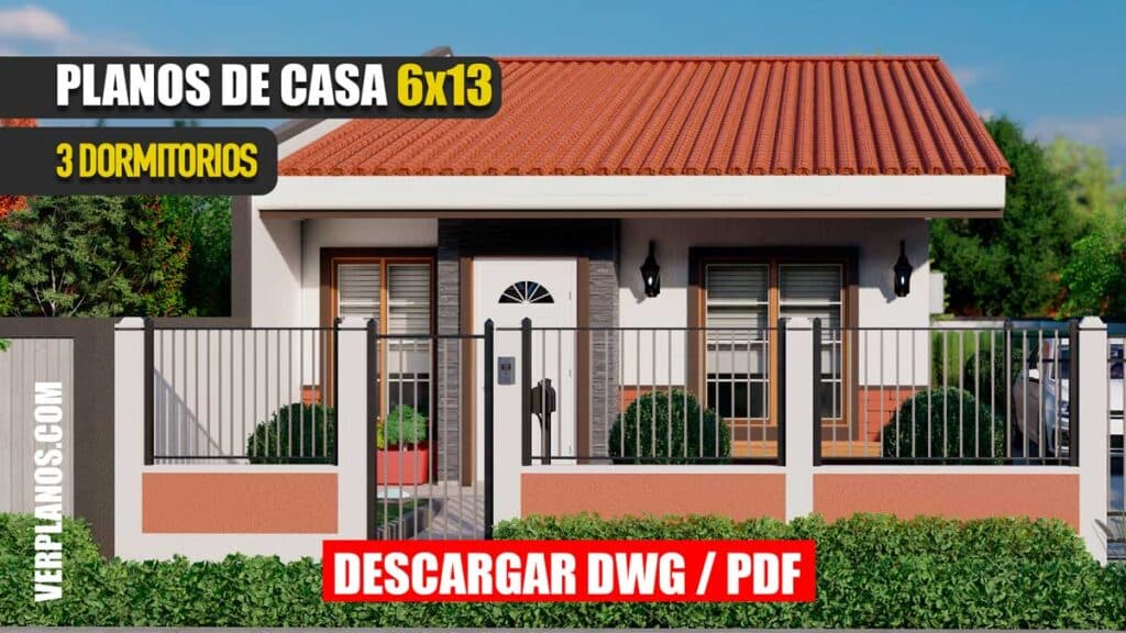 Económica y Hermosa Idea de Plano de casa con 3 Dormitorios y 2 Baños