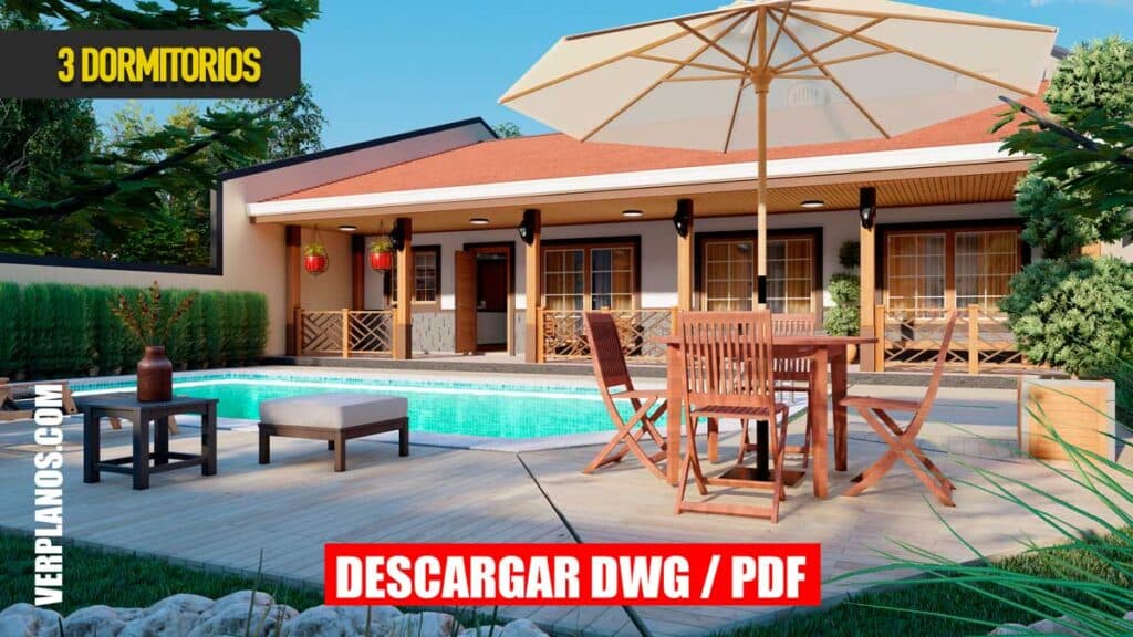 Planos de Casa de Campo con 3 Habitaciones emplazada en la ciudad