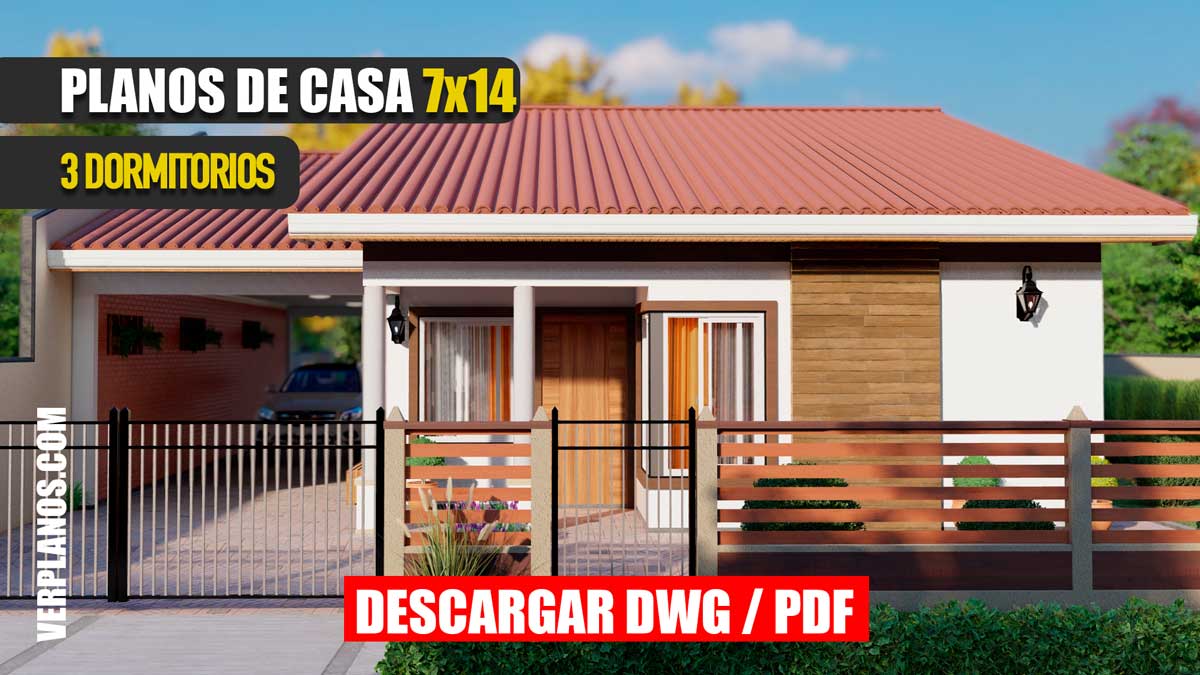Planos de casa de 1 piso con 3 dormitorios y 2 baños
