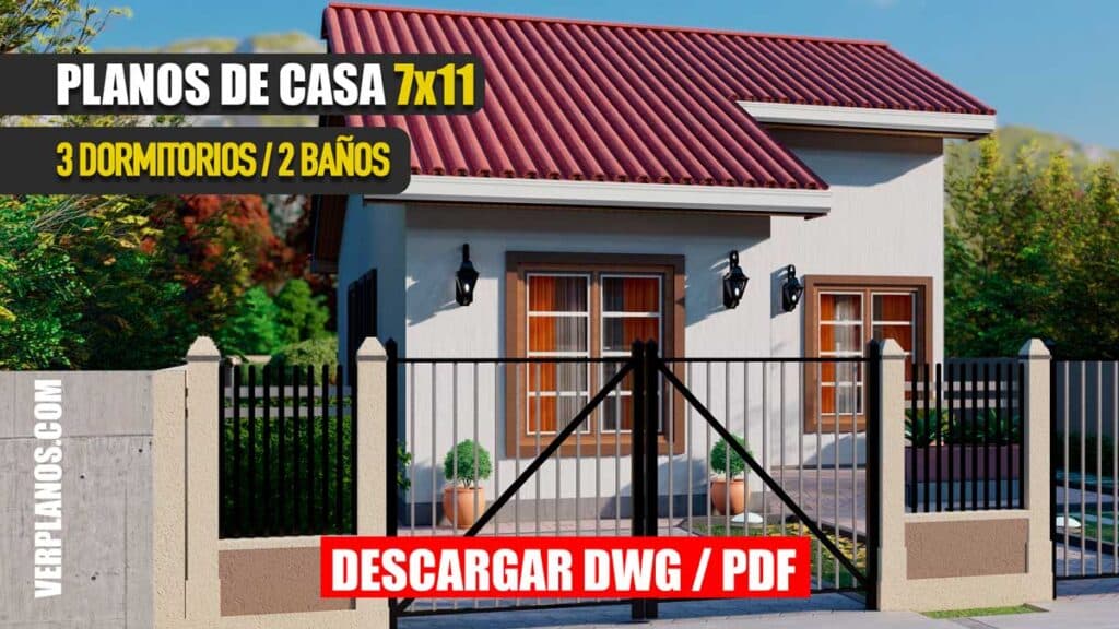 Planos de casa con 3 Dormitorios y 2 Baños ¡Económica y Pequeña!