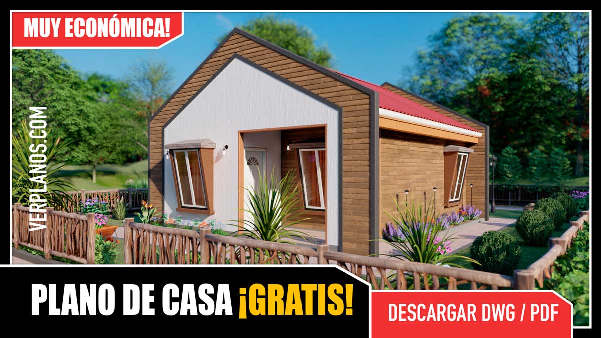 Modelo o idea de plano de casa pequeña y económica para el campo o la ciudad gratis para descargar en dwg y pdf autocad