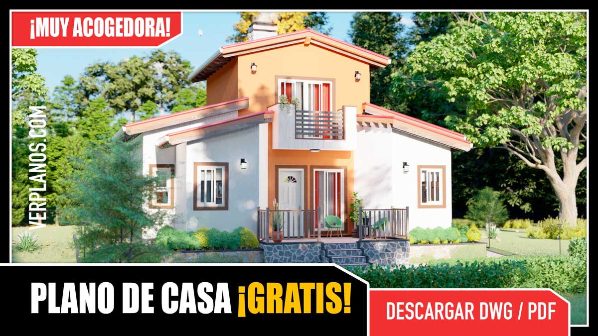 Planos de Cabaña de 2 pisos con 2 dormitorios en formato DWG y PDF ¡GRATIS!