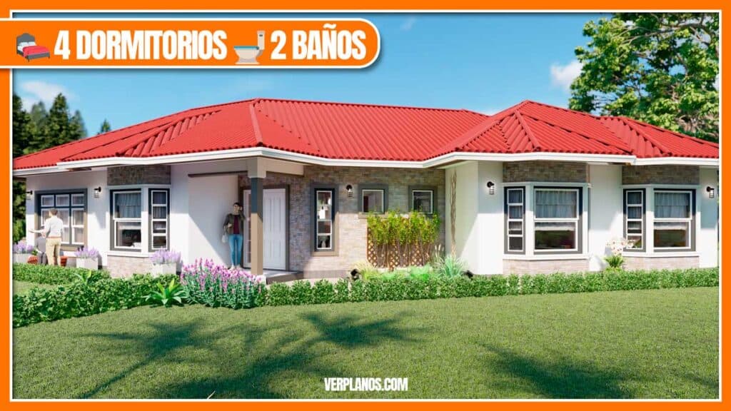 Casa de Campo de 1 piso, con 4 dormitorios, 2 baños (DWG / PDF)