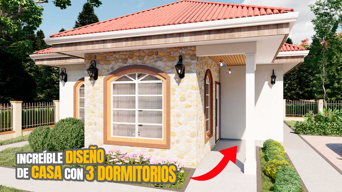Diseño de casa con 3 dormitorios y 2 baños gratis en autocad y pdf descargar