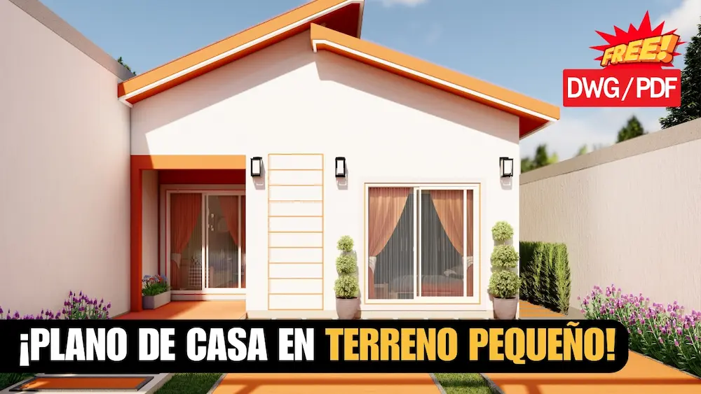 Plano de casa pequeña, económica y moderna de 2 dormitorios