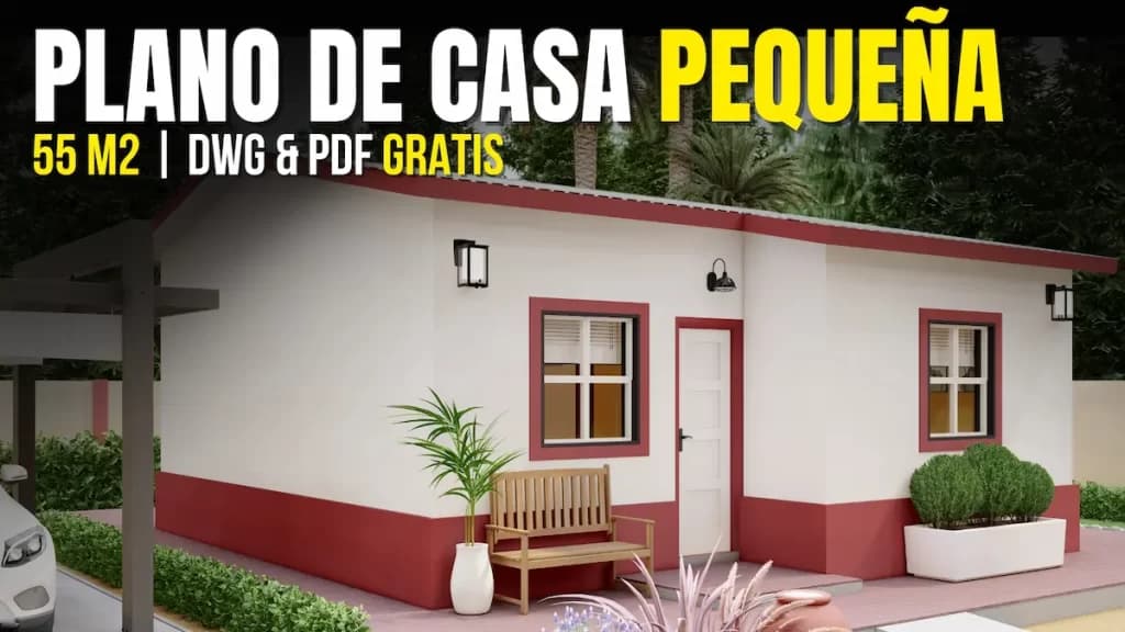 Plano de casa de 55 m² (7×9) con 2 dormitorios – DWG y PDF ¡Gratis!