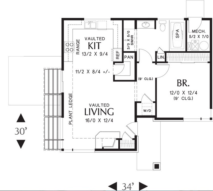 Plano de casa moderna de 1 nivel 80 m2 aproximadamente