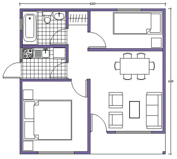 plano de casa con medidas prefabricada de 1 piso y chica