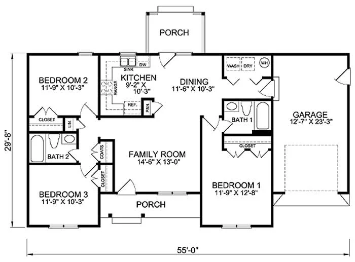 Plano de casa grande y clásica de 1 piso