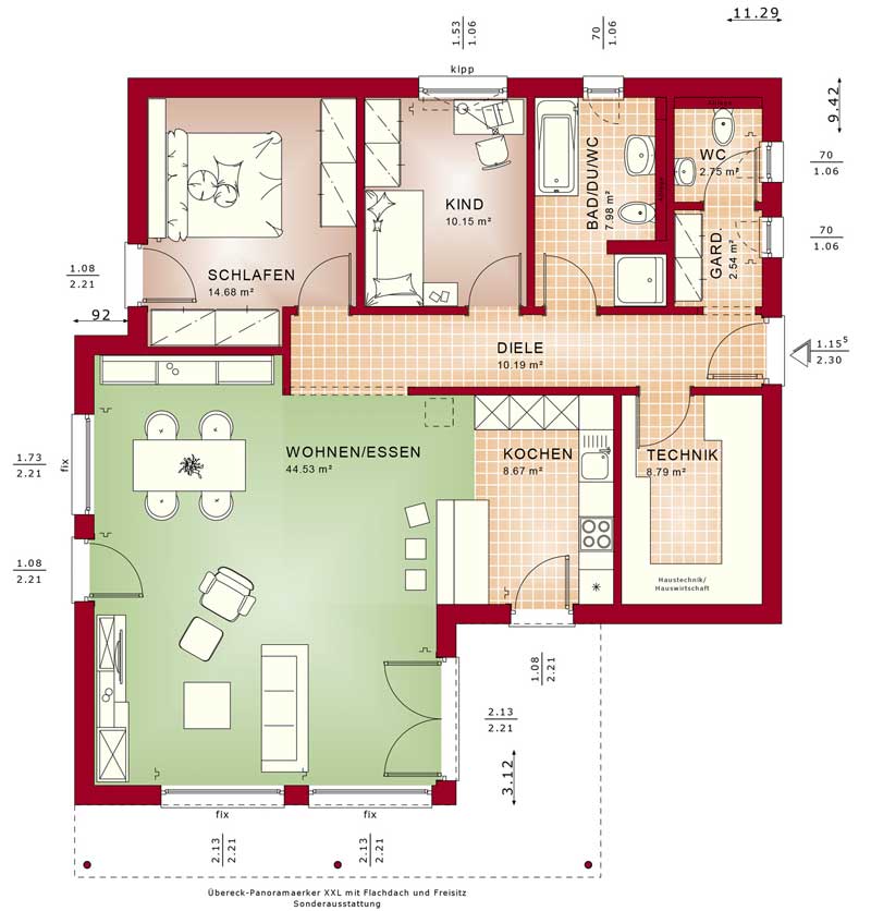Plano de casa moderno con medidas de 1 piso