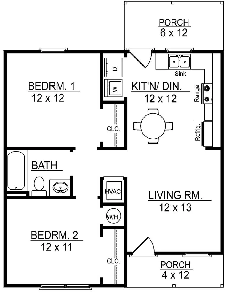 Planos de casa de 1 piso y 2 dormitorios con medidas