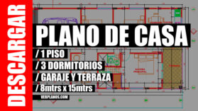 Plano de casa de 3 dormitorios y 1 piso / Archivo DWG