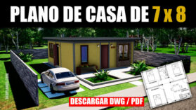 Plano de casa de 7 x 8 de 3 habitaciones con medidas dwg pdf autocad
