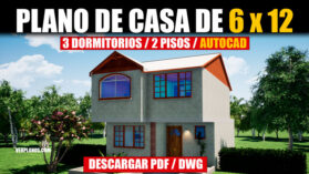 Plano de casa de 2 pisos con 3 dormitorios con medidas en AutoCAD gratis descargar