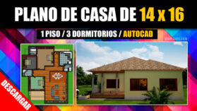 descargar plano de casa de campo de 3 dormitorios 1 piso con medidas en autocad