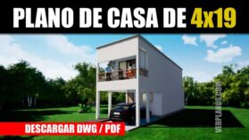 Plano de casa para sitio angosto con medidas descargar bajar dwg