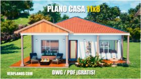 plano de casa de 1 piso con 2 dormitorios descargar gratis dwg para autocad