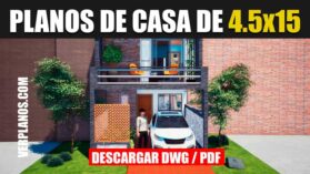 plano de casa para sitio angosto de 2 pisos con 3 habitaciones