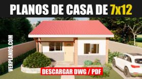 plano de casa con medidas economica pequeña de 1 piso y 3 dormitorios 2 baños en autocad