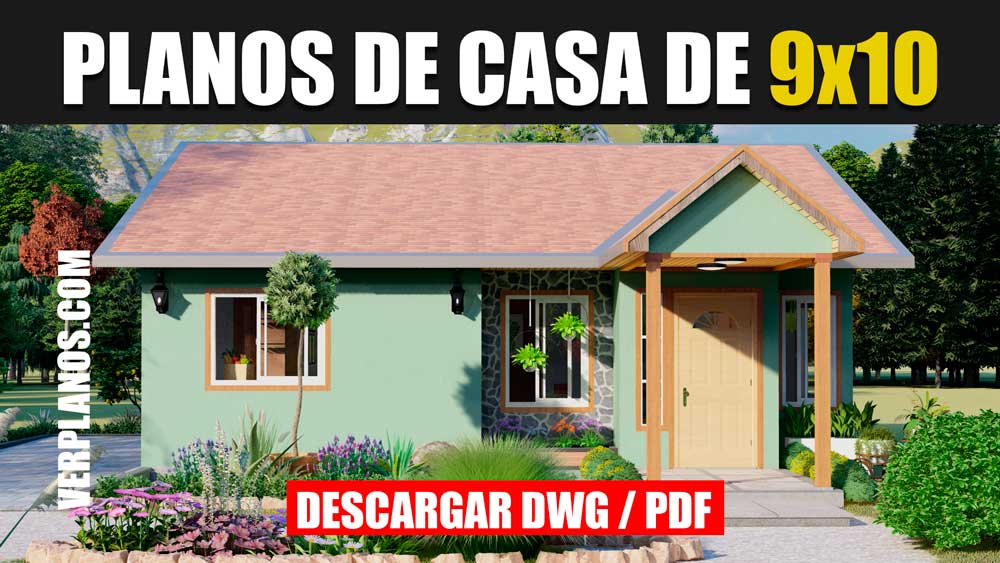 Planos de Casa Económica y Pequeña de 1 piso con 3 dormitorios 2 baños gratis en dwg para autocad y pdf