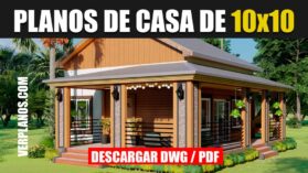 Planos de casa pequeña y económica de vacaciones cabaña prefabricada con terraza gratis para descargar en autocad y pdf