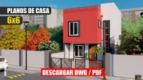 Plano de Casa Pequeña y económica moderna de 2 pisos con 3 dormitorios y 2 baños gratis en autocad y pdf