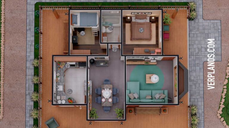 Planos de Casa Prefabricada con 2 dormitorios 1 baño ¡GRATIS!