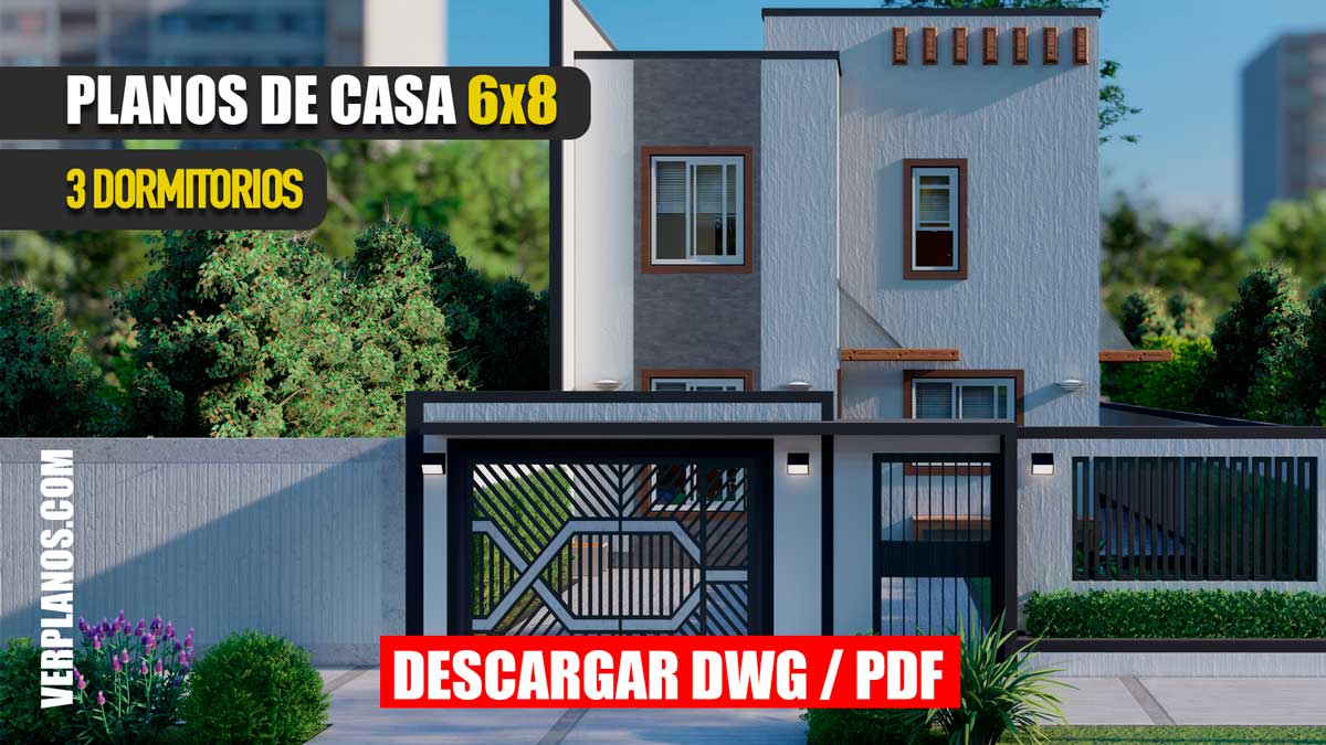Planos de Casa de 2 pisos con 3 dormitorios en formato dwg para autocad y pdf