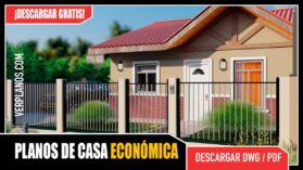Planos de Casa Pequeña y Económica de 1 piso con 3 dormitorios y 2 baños en Autocad y PDF