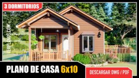 Planos de casa prefabricada de 1 piso con 3 dormitorios y 1 baño en formato DWG para Autocad y PDF ¡GRATIS!
