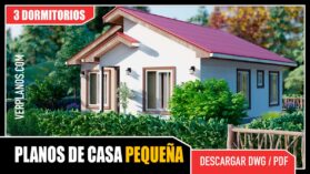 Planos de casa económica de 1 piso con 3 dormitorios y 1 baño gratis para descargar en dwg y pdf